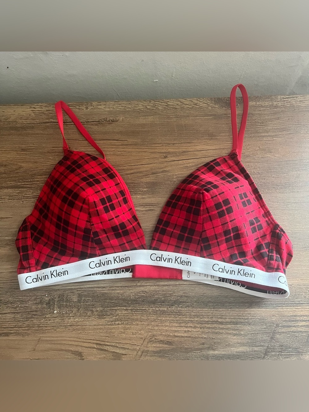 Calvin Klein Icon Cotton Modal Lightly Lined Triangle Buffalo Plaid Bralette